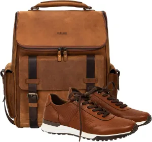 VELEZ 9 Mens Brown Business Casual Sneakers   Top Grain Leather Backpack for Men Brown Designer Bookbag Business Casual Shoulder Bag