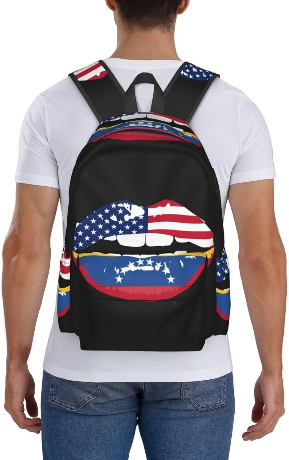 Venezuelan Venezuela American Flag Lips Casual Backpack Large Capacity Travel Backpacks Laptop Daypack Commuter Rucksack Adjustable Strap Sports Bags for Hiking Biking