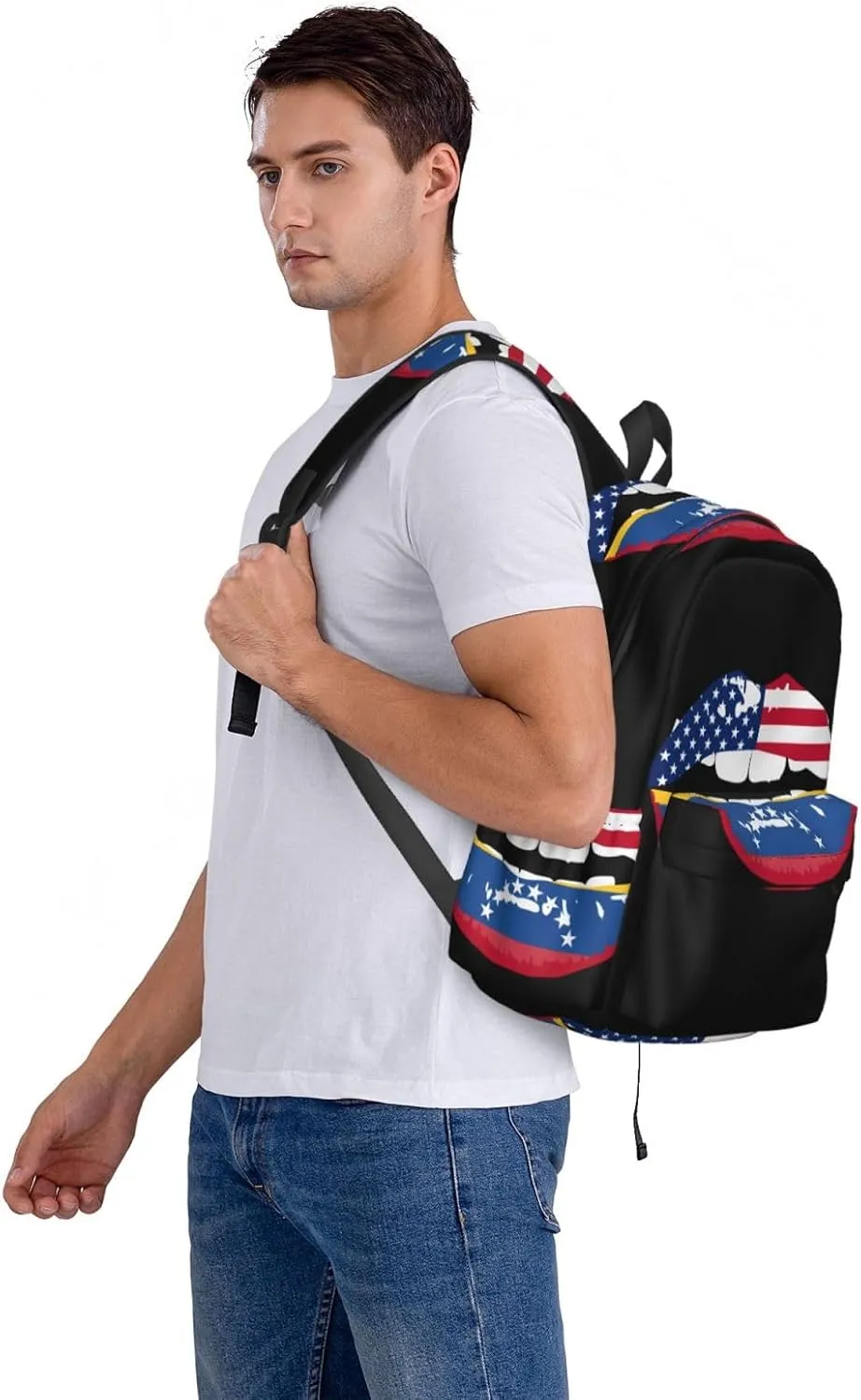 Venezuelan Venezuela American Flag Lips Casual Backpack Large Capacity Travel Backpacks Laptop Daypack Commuter Rucksack Adjustable Strap Sports Bags for Hiking Biking