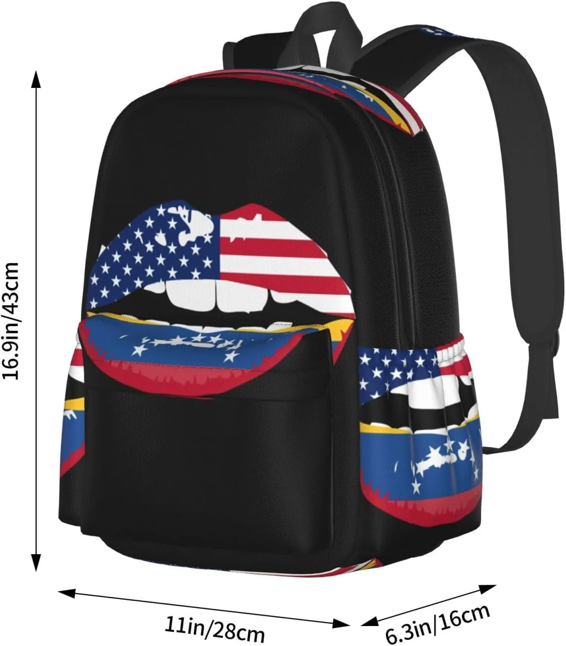 Venezuelan Venezuela American Flag Lips Casual Backpack Large Capacity Travel Backpacks Laptop Daypack Commuter Rucksack Adjustable Strap Sports Bags for Hiking Biking