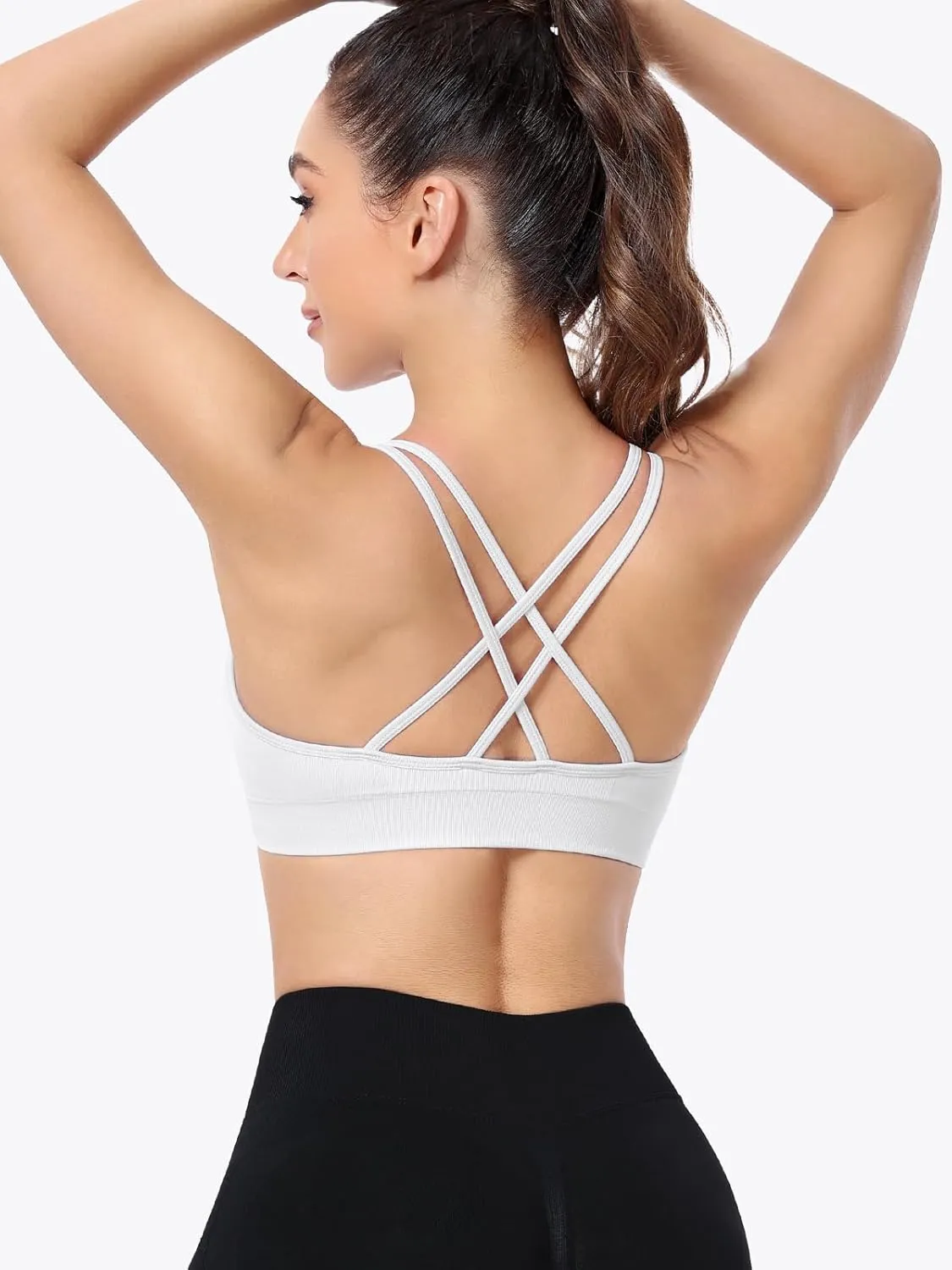 VEQKING Ruched Strappy Sports Bras for Women Seamless Medium Support Padded Breathable Yoga Bra 3 Pack