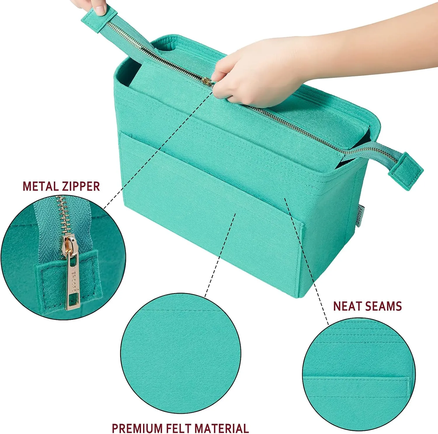 Vercord Felt Zipper Handbag Tote Purse Duffel Backpack Organizer Insert Lake Blue Medium