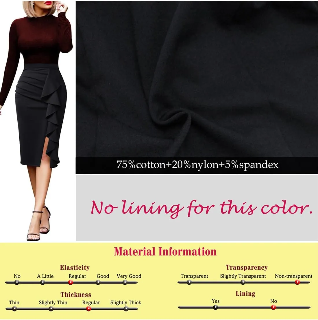VFSHOW Women Elegant Ruched Ruffle Slit Work Business Party Pencil Skirt