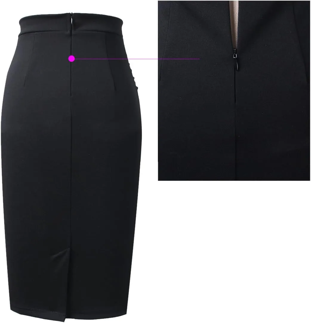 VFSHOW Women Elegant Ruched Ruffle Slit Work Business Party Pencil Skirt