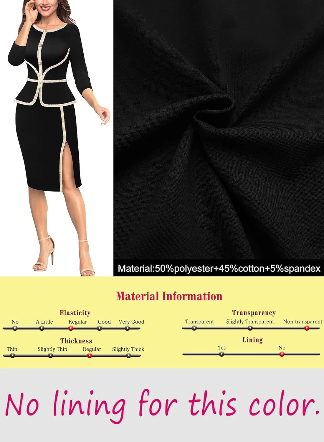 VFSHOW Womens Buttons Peplum Split Work Business Office Church Pencil Sheath Dress