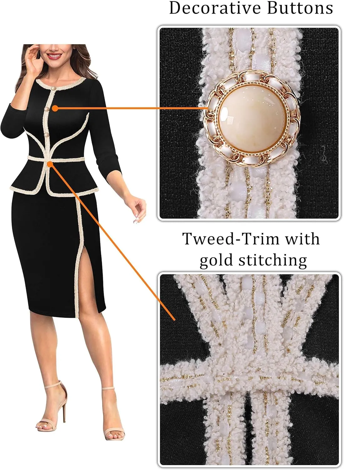 VFSHOW Womens Buttons Peplum Split Work Business Office Church Pencil Sheath Dress