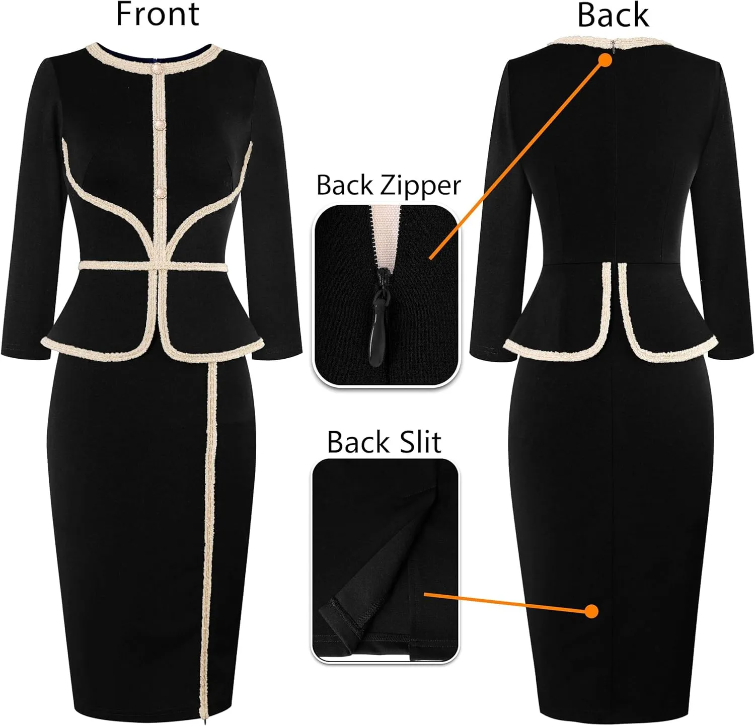 VFSHOW Womens Buttons Peplum Split Work Business Office Church Pencil Sheath Dress
