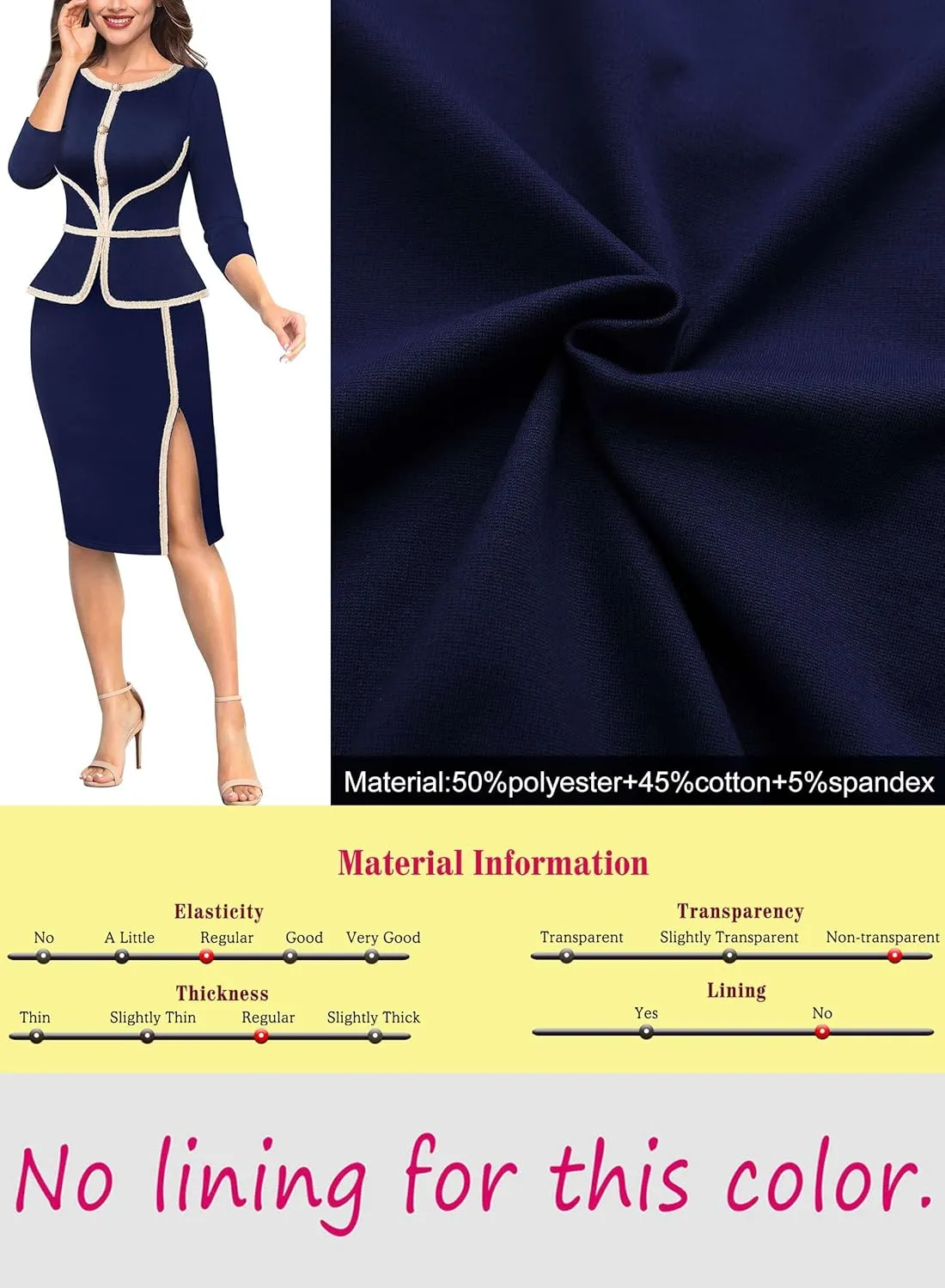VFSHOW Womens Buttons Peplum Split Work Business Office Church Pencil Sheath Dress
