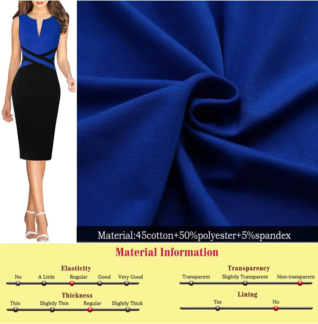 VFSHOW Womens Colorblock Patchwork Slim Front Zipper Work Business Office Party Bodycon Pencil Sheath Dress