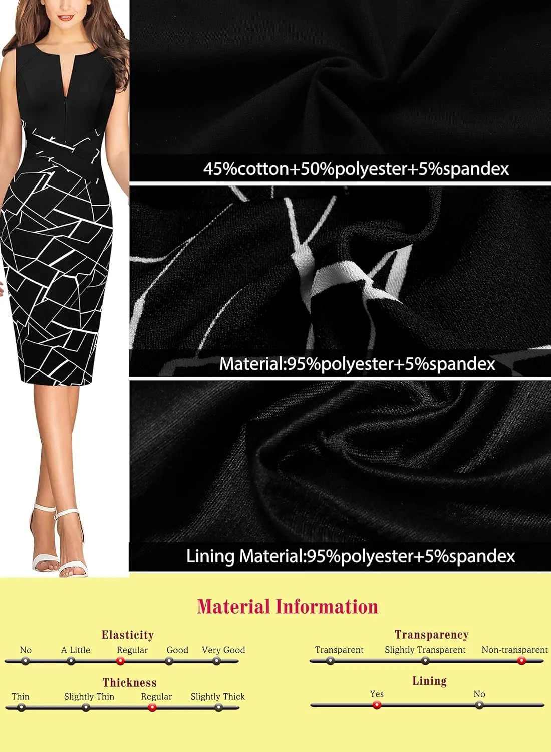 VFSHOW Womens Colorblock Patchwork Slim Front Zipper Work Business Office Party Bodycon Pencil Sheath Dress