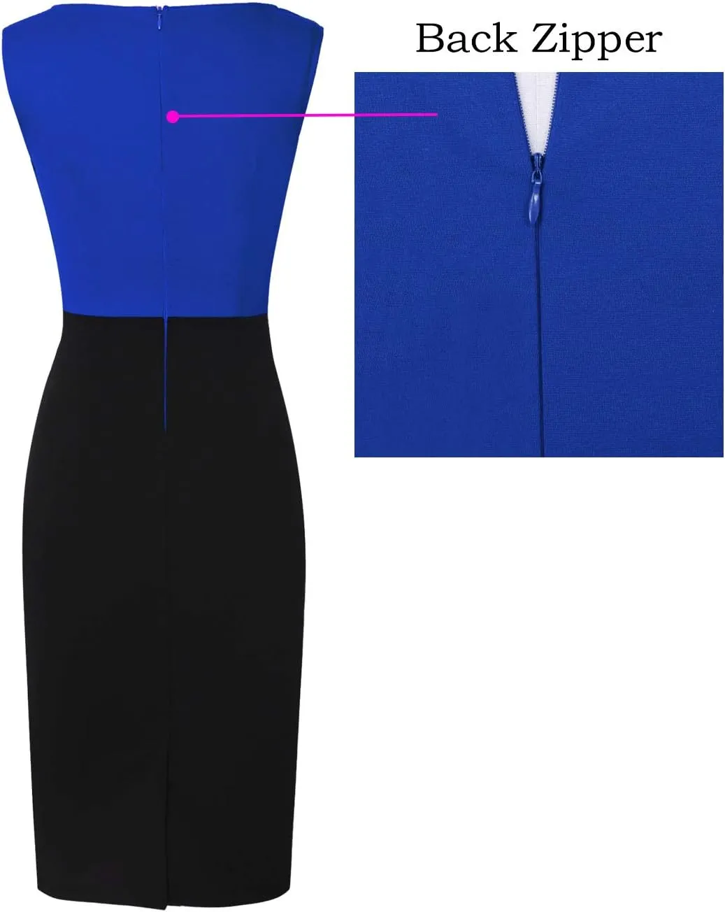 VFSHOW Womens Colorblock Patchwork Slim Front Zipper Work Business Office Party Bodycon Pencil Sheath Dress