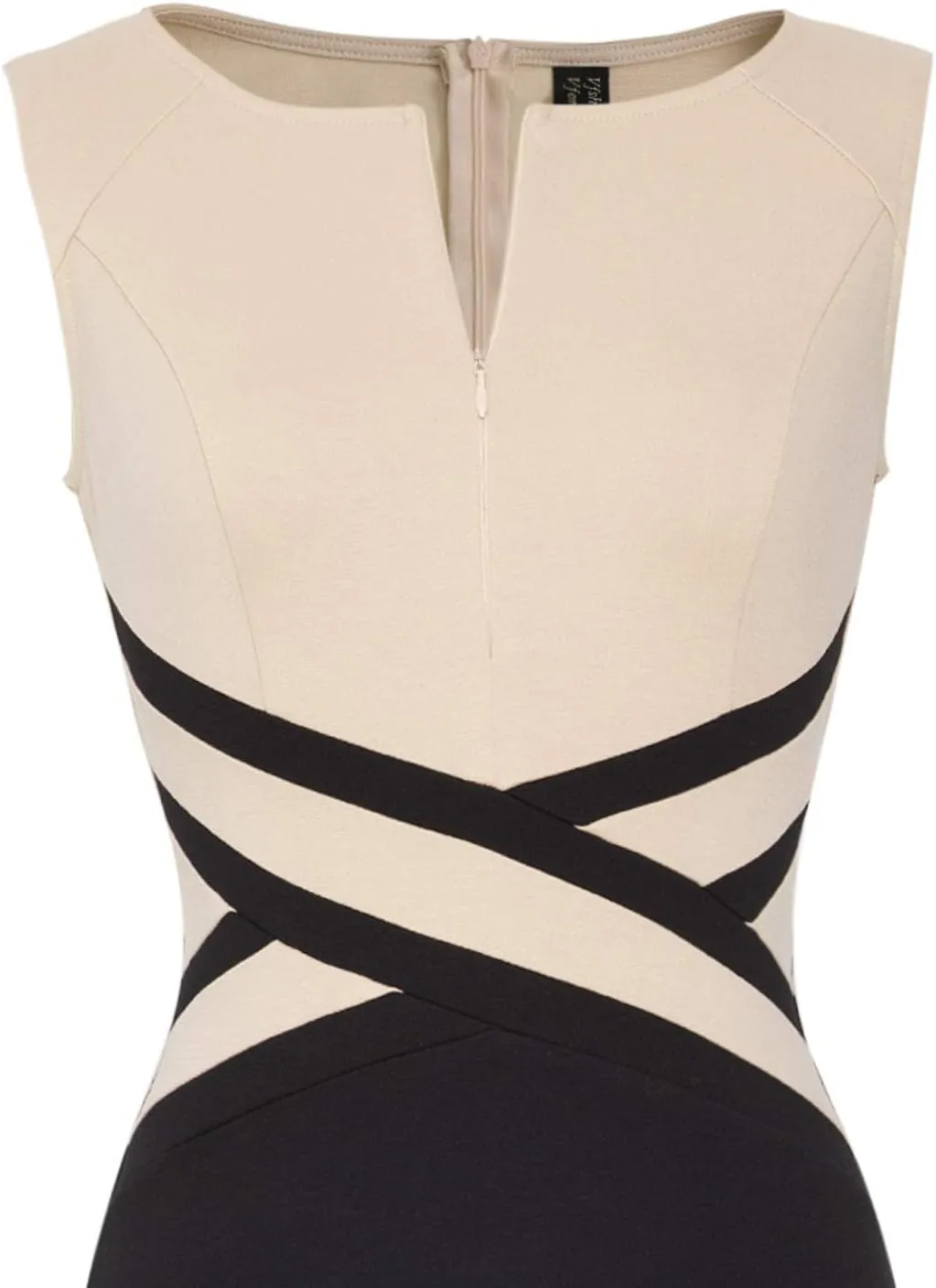 VFSHOW Womens Colorblock Patchwork Slim Front Zipper Work Business Office Party Bodycon Pencil Sheath Dress
