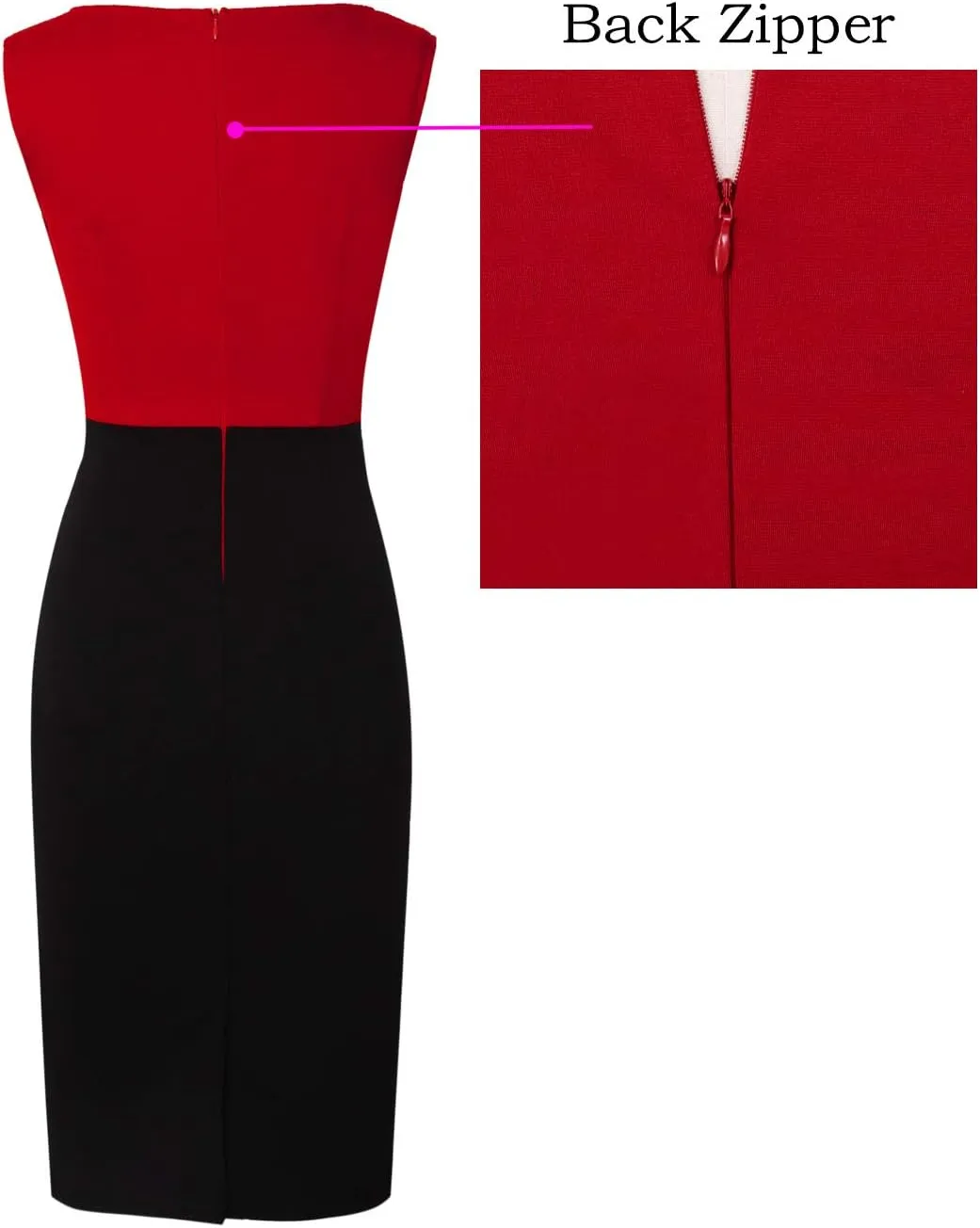 VFSHOW Womens Colorblock Patchwork Slim Front Zipper Work Business Office Party Bodycon Pencil Sheath Dress