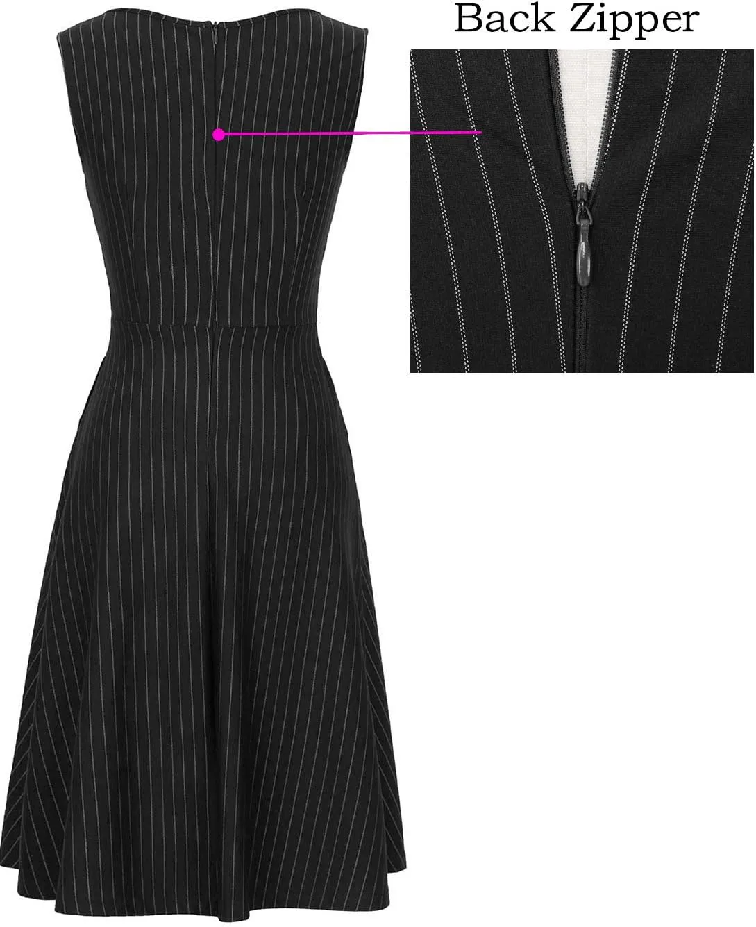 VFSHOW Womens Elegant Front Zipper Slim Work Business Office Party Cocktail Skater A-Line Dress