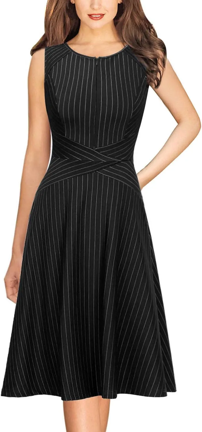 VFSHOW Womens Elegant Front Zipper Slim Work Business Office Party Cocktail Skater A-Line Dress
