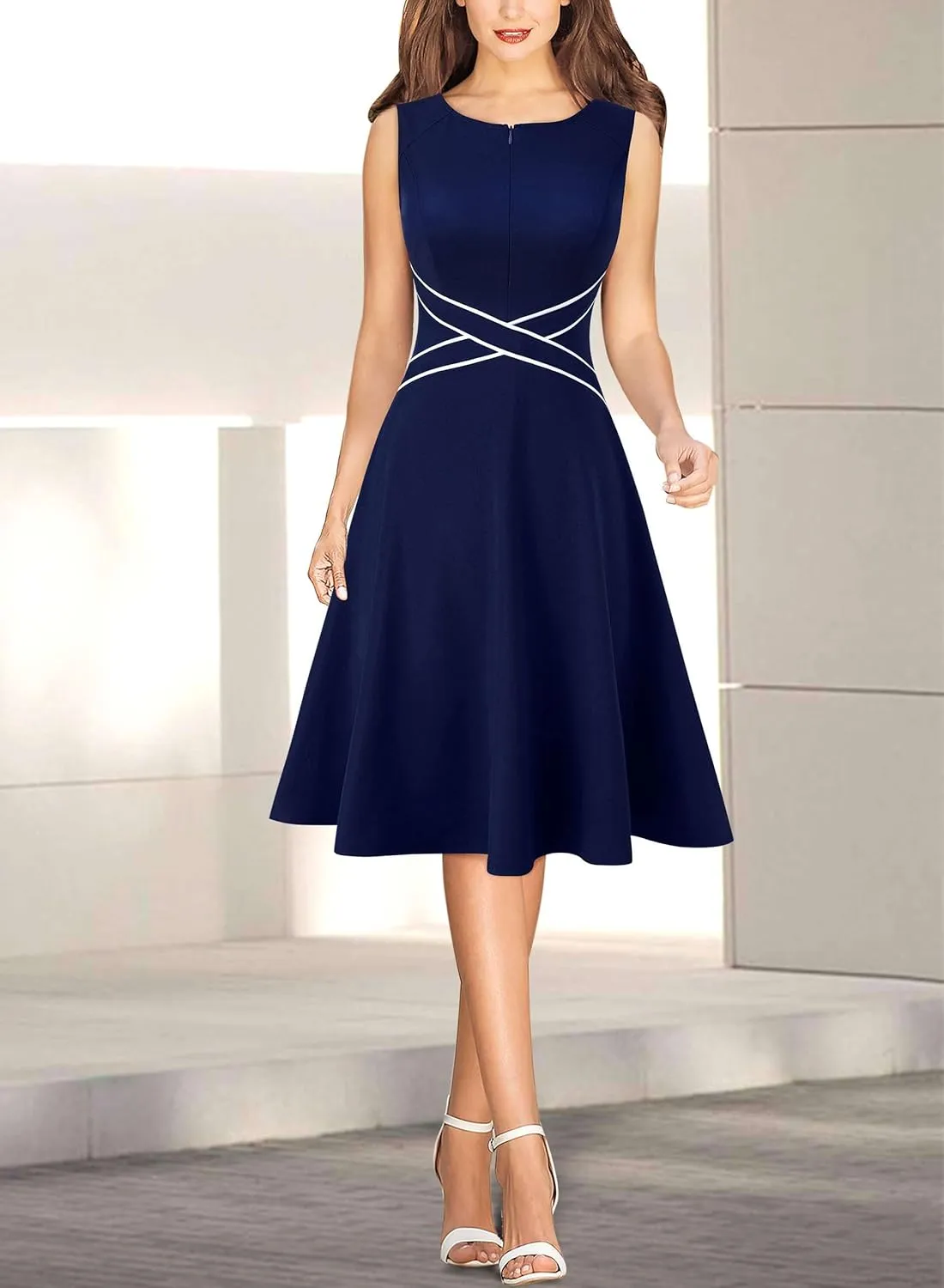 VFSHOW Womens Elegant Front Zipper Slim Work Business Office Party Cocktail Skater A-Line Dress