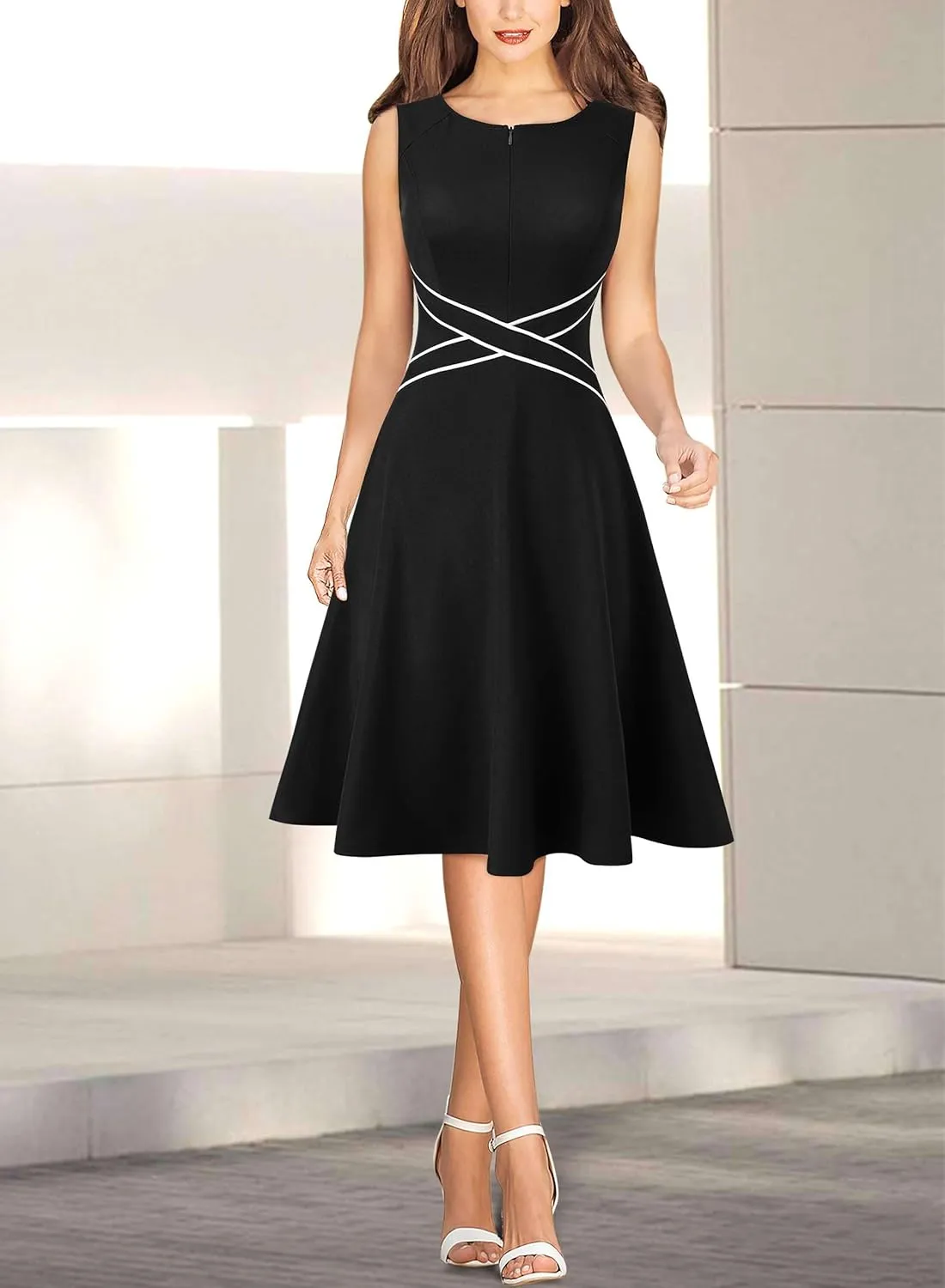 VFSHOW Womens Elegant Front Zipper Slim Work Business Office Party Cocktail Skater A-Line Dress