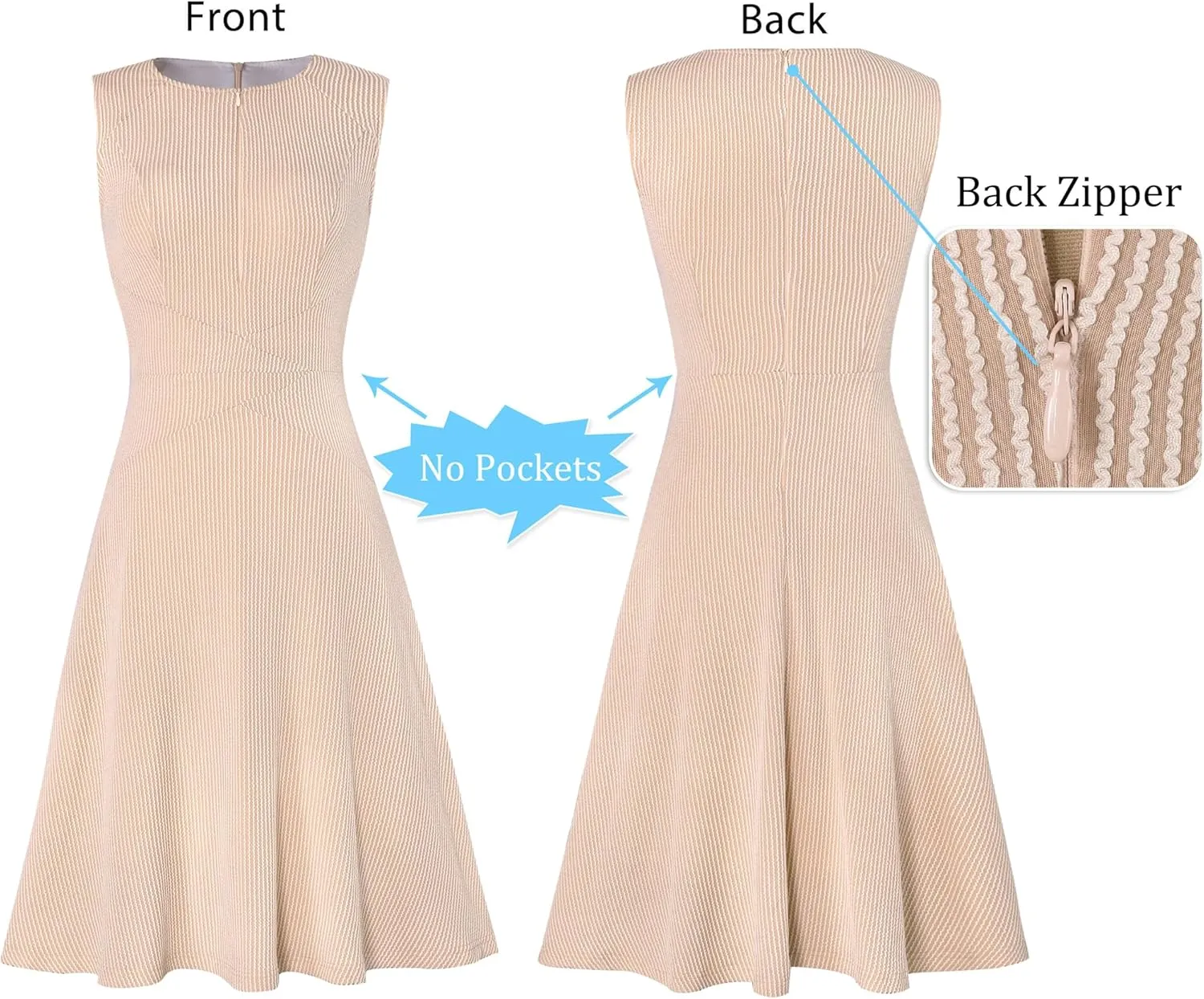 VFSHOW Womens Elegant Front Zipper Slim Work Business Office Party Cocktail Skater A-Line Dress