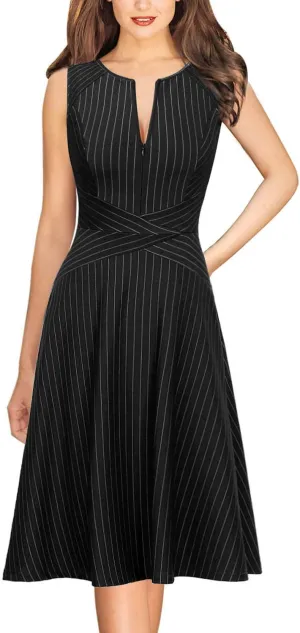 VFSHOW Womens Elegant Front Zipper Slim Work Business Office Party Cocktail Skater A-Line Dress