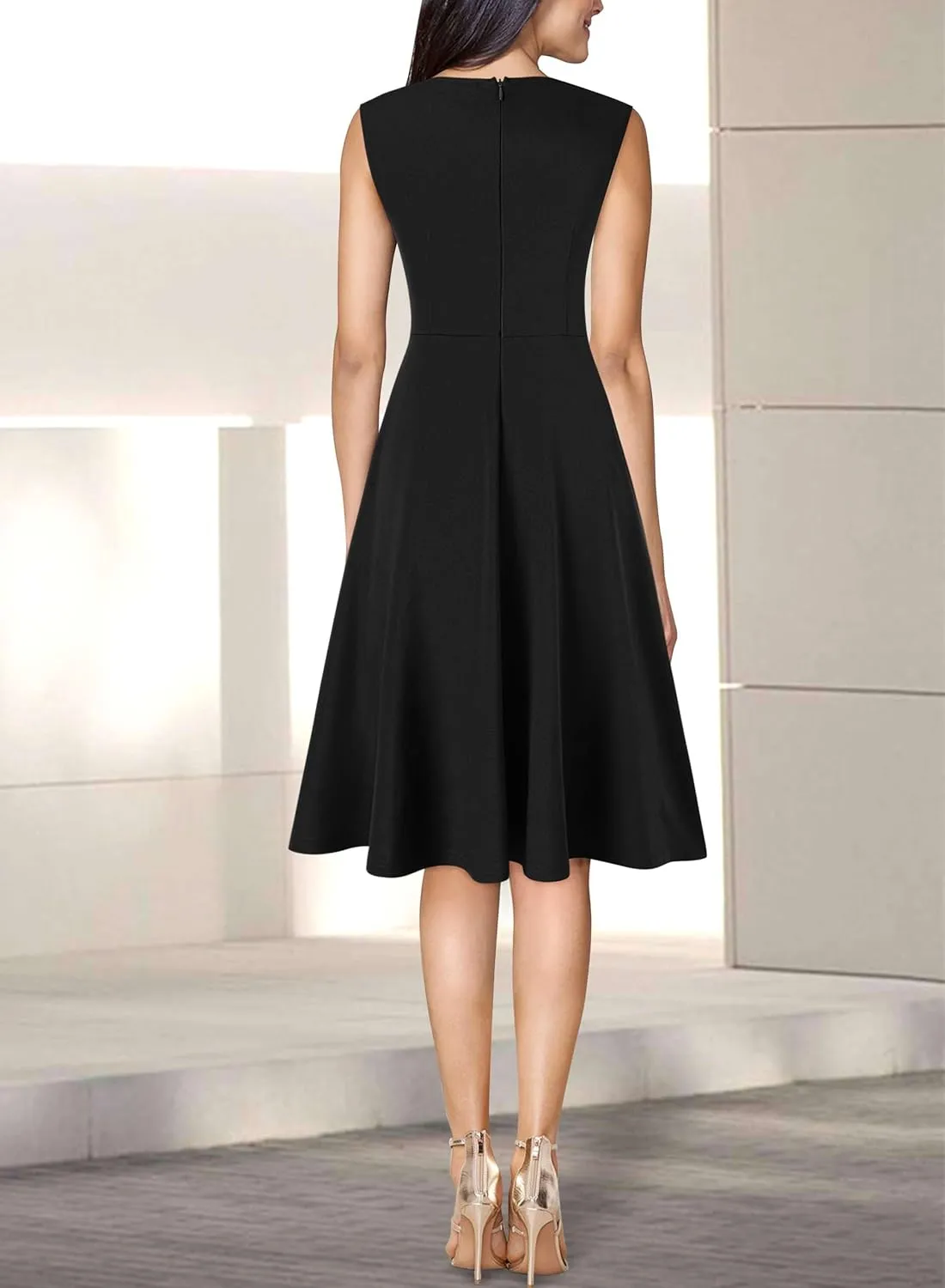 VFSHOW Womens Elegant Front Zipper Slim Work Business Office Party Cocktail Skater A-Line Dress