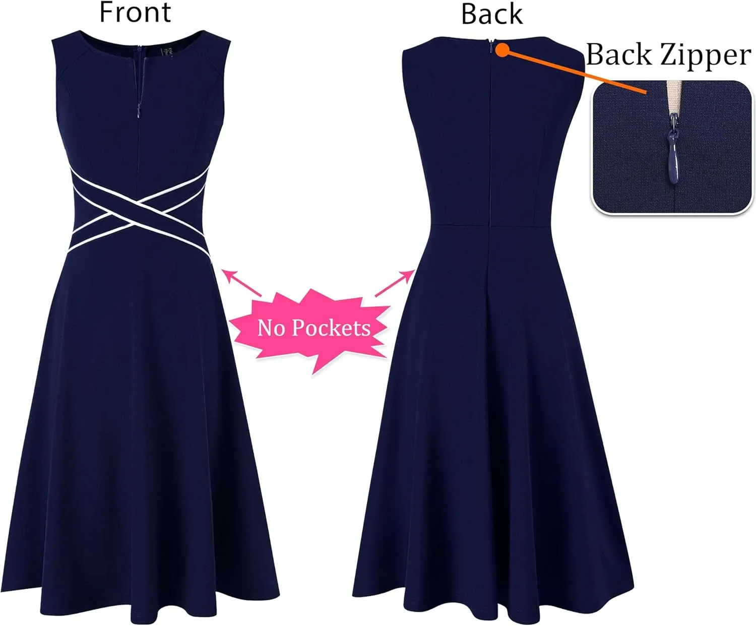 VFSHOW Womens Elegant Front Zipper Slim Work Business Office Party Cocktail Skater A-Line Dress