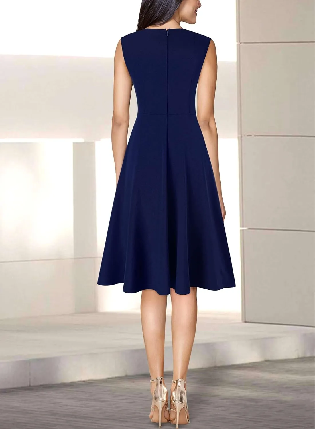 VFSHOW Womens Elegant Front Zipper Slim Work Business Office Party Cocktail Skater A-Line Dress