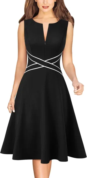 VFSHOW Womens Elegant Front Zipper Slim Work Business Office Party Cocktail Skater A-Line Dress