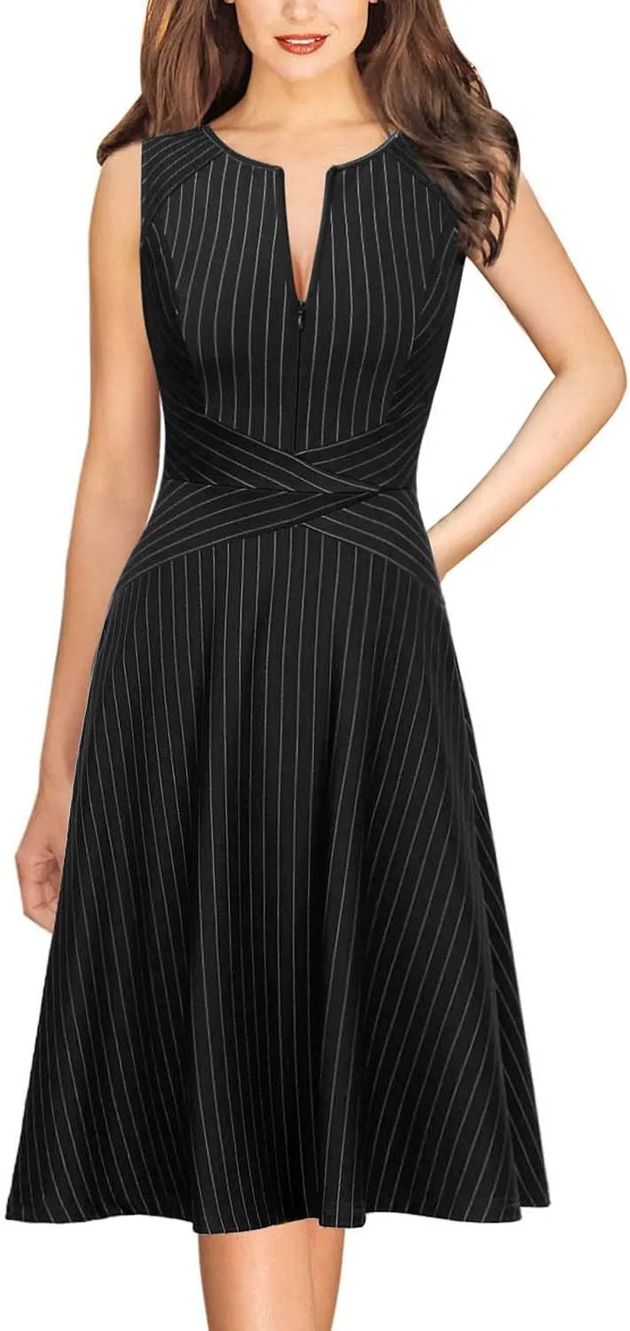 VFSHOW Womens Elegant Front Zipper Slim Work Business Office Party Cocktail Skater A-Line Dress