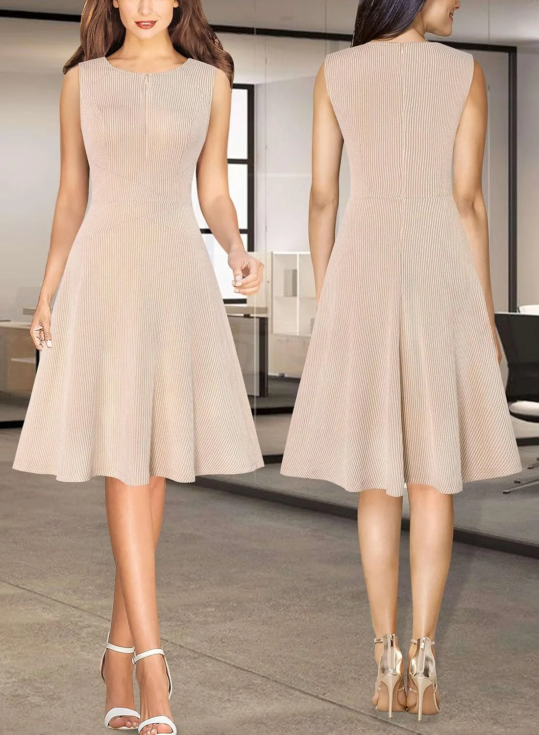 VFSHOW Womens Elegant Front Zipper Slim Work Business Office Party Cocktail Skater A-Line Dress