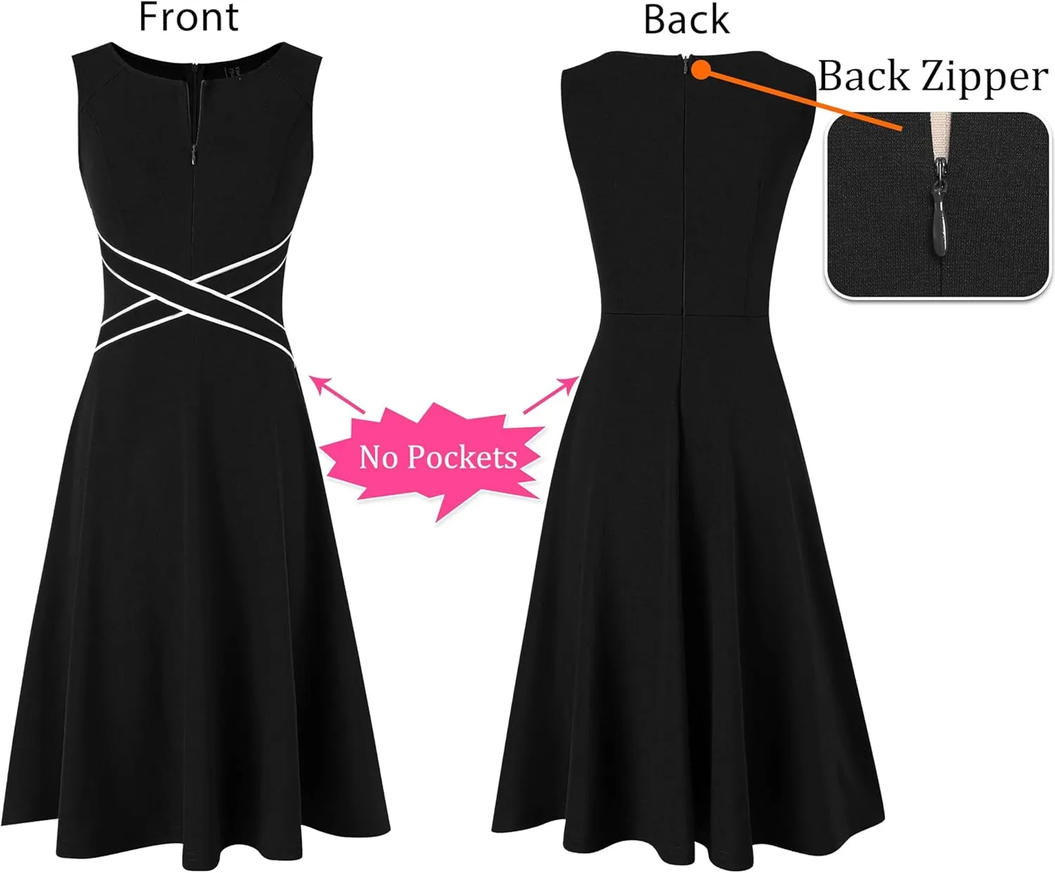 VFSHOW Womens Elegant Front Zipper Slim Work Business Office Party Cocktail Skater A-Line Dress