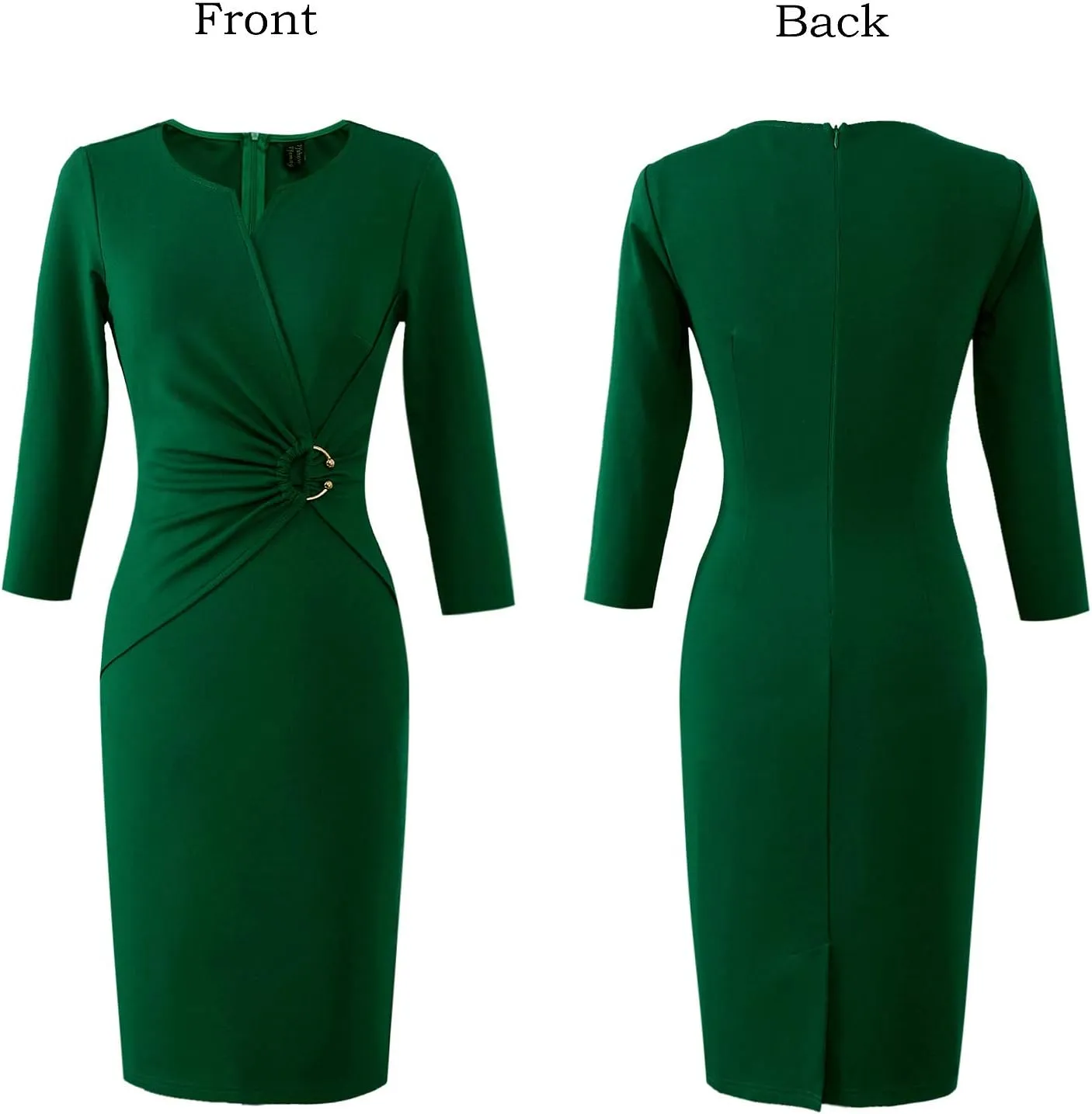 VFSHOW Womens Elegant Notch Neck Ruched Cocktail Party Work Office Business Church Bodycon Sheath Dress