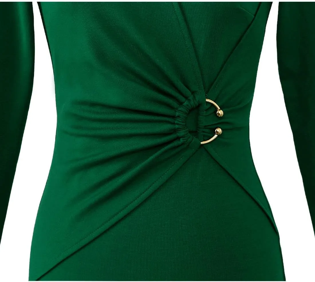 VFSHOW Womens Elegant Notch Neck Ruched Cocktail Party Work Office Business Church Bodycon Sheath Dress