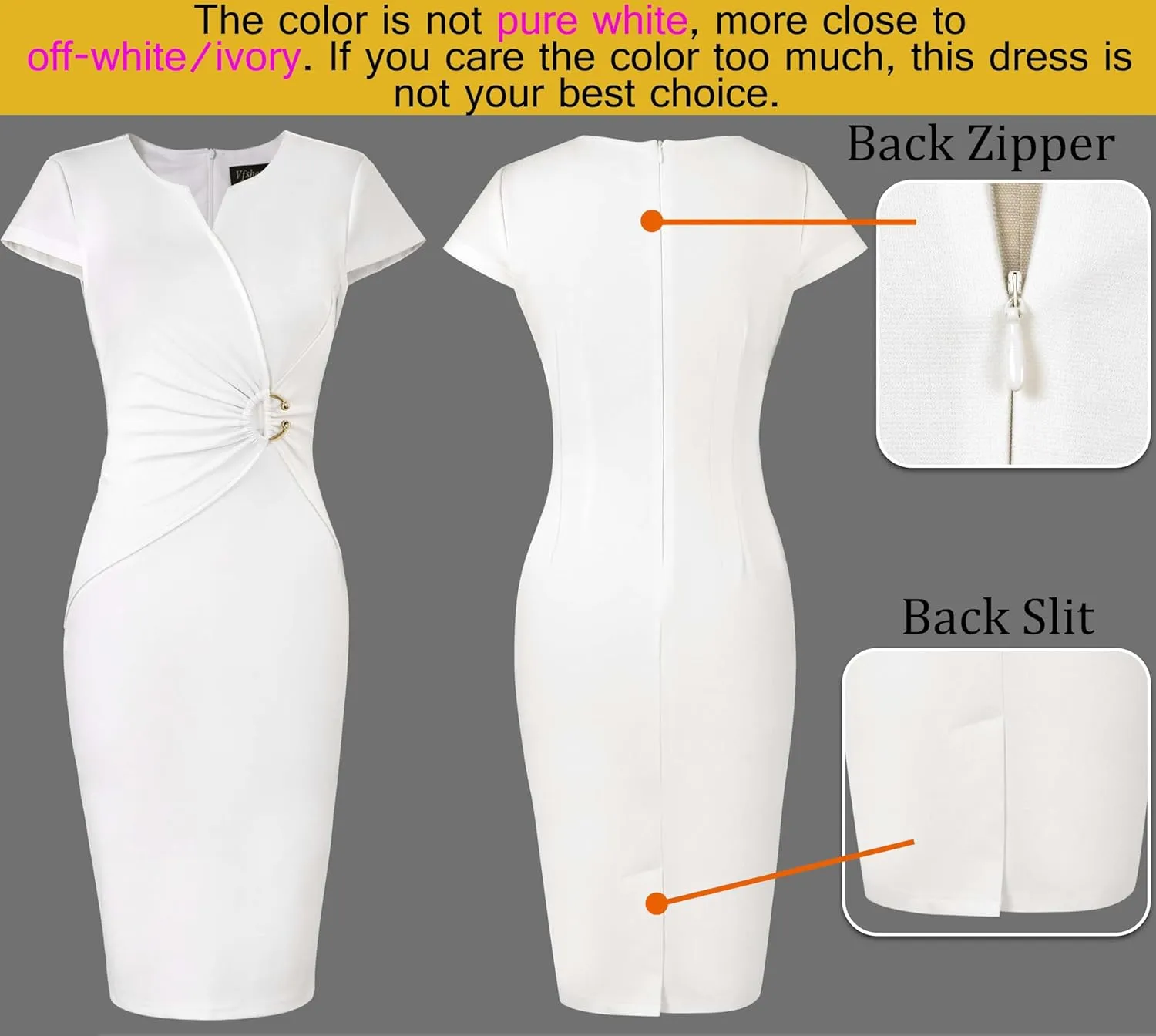 VFSHOW Womens Elegant Notch V Neck Ruched Work Office Business Church Bodycon Sheath Dress