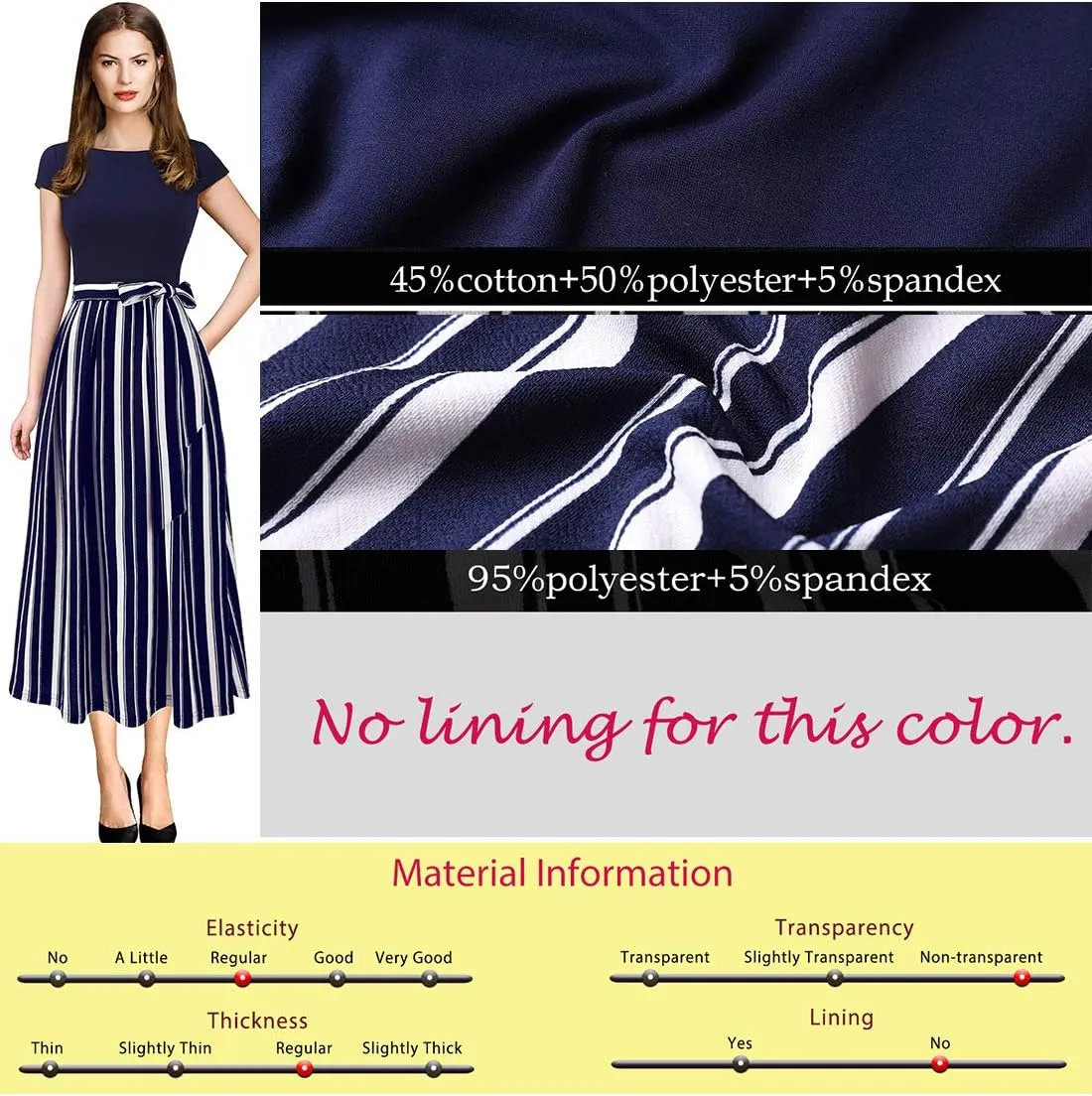 VFSHOW Womens Elegant Patchwork Pockets Belted Pleated Work Office Business Casual Party A-Line Midi Dress