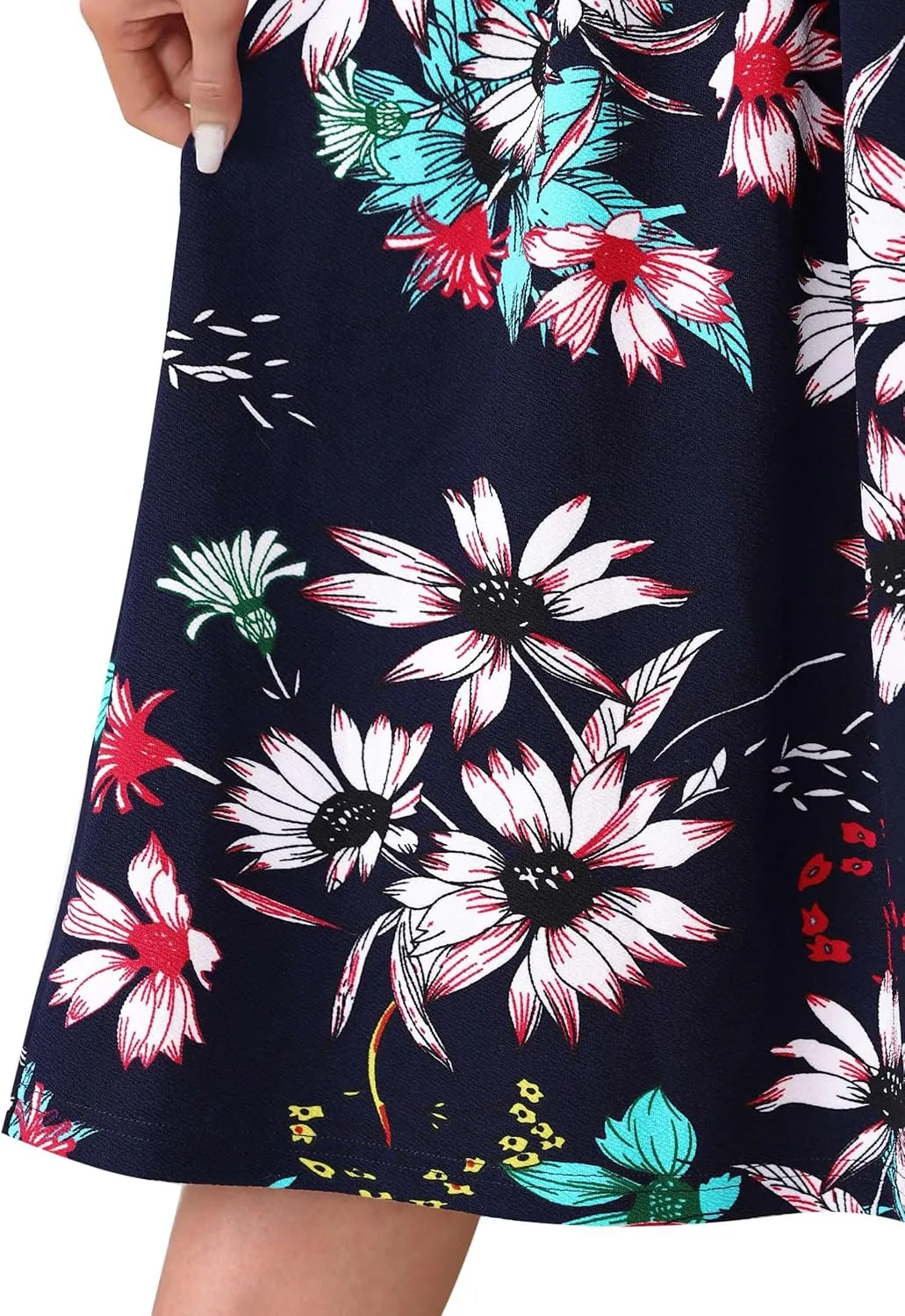 VFSHOW Womens Elegant Patchwork Pockets Pleated Work Office Business Casual Party Belted A-Line Midi Dress