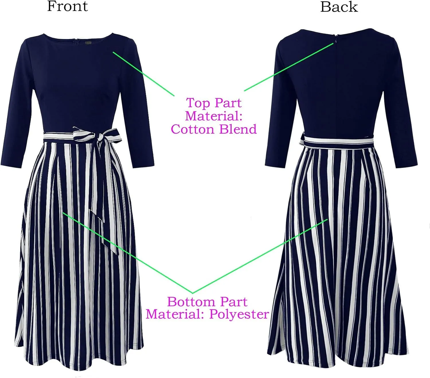 VFSHOW Womens Elegant Pockets Belted Work Business Office Casual Party Pleated A-Line Midi Dress