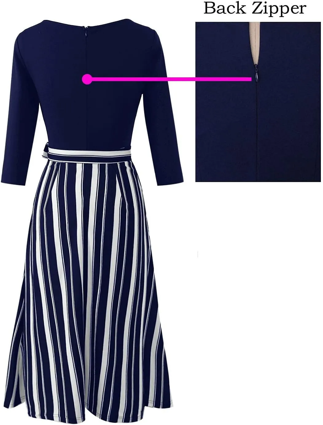 VFSHOW Womens Elegant Pockets Belted Work Business Office Casual Party Pleated A-Line Midi Dress