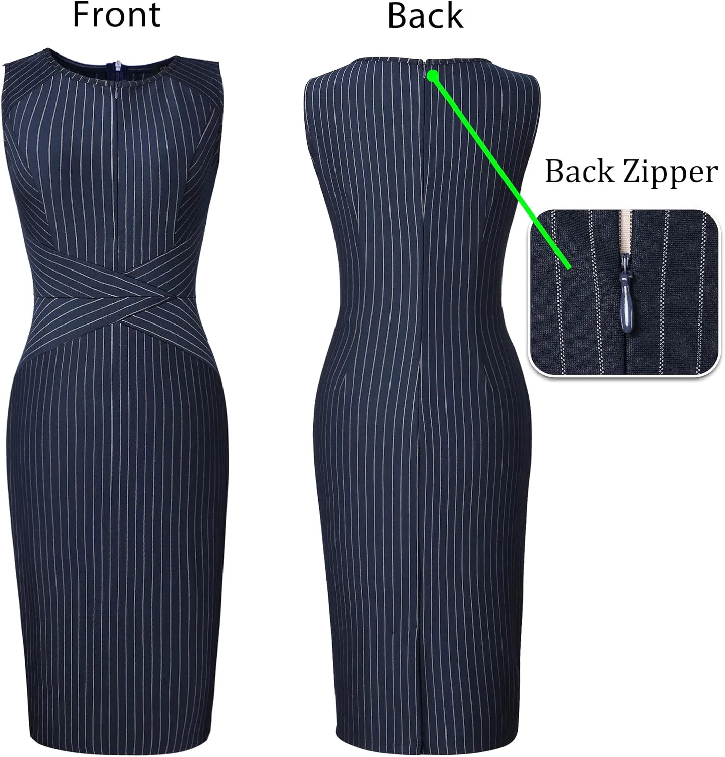 VFSHOW Womens Elegant Slim Front Zipper up Work Business Office Party Sheath Dress