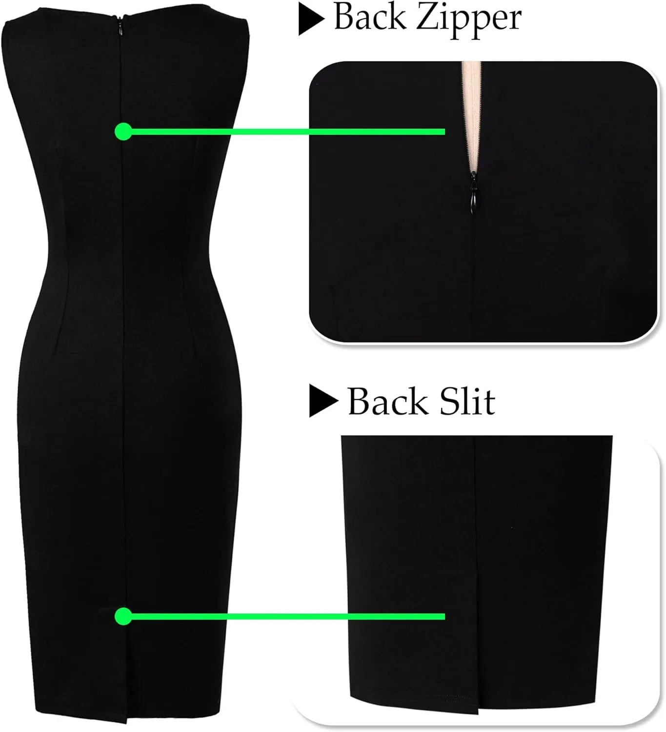 VFSHOW Womens Elegant Slim Front Zipper up Work Business Office Party Sheath Dress