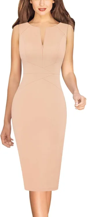 VFSHOW Womens Elegant Slim Front Zipper up Work Business Office Party Sheath Dress