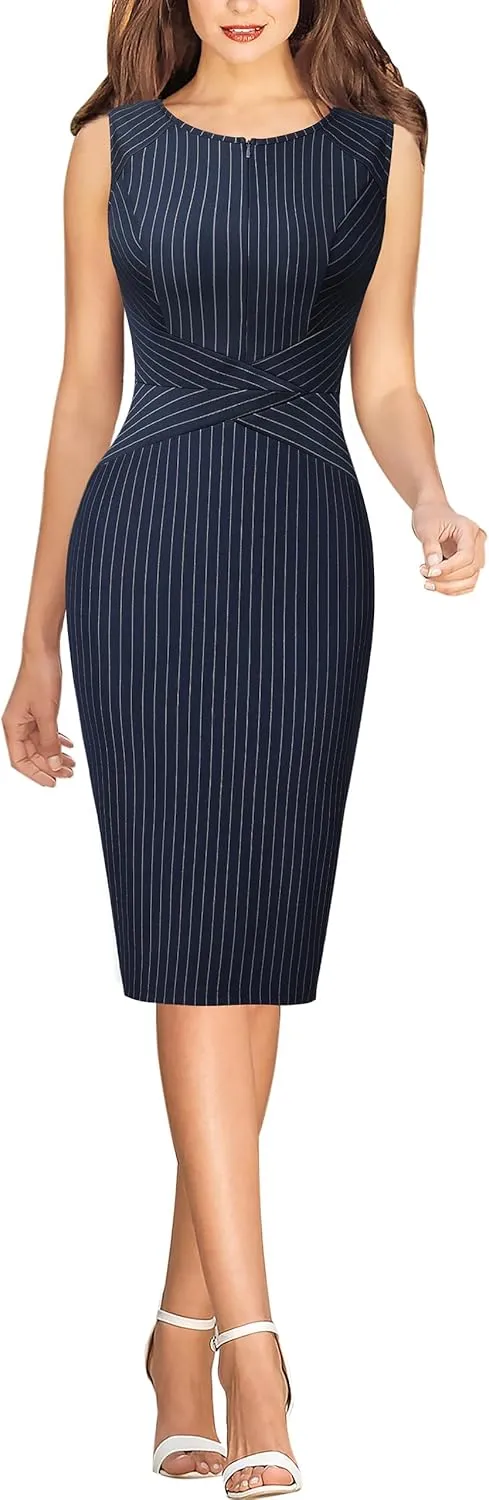 VFSHOW Womens Elegant Slim Front Zipper up Work Business Office Party Sheath Dress