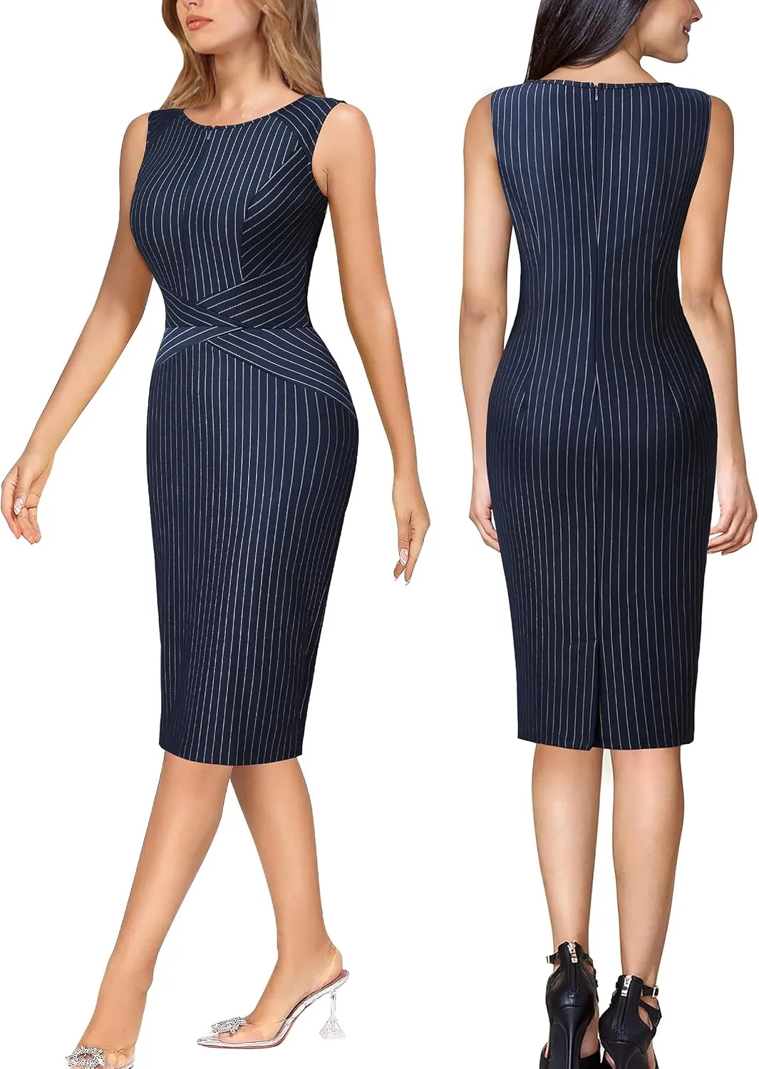 VFSHOW Womens Elegant Slim Front Zipper up Work Business Office Party Sheath Dress