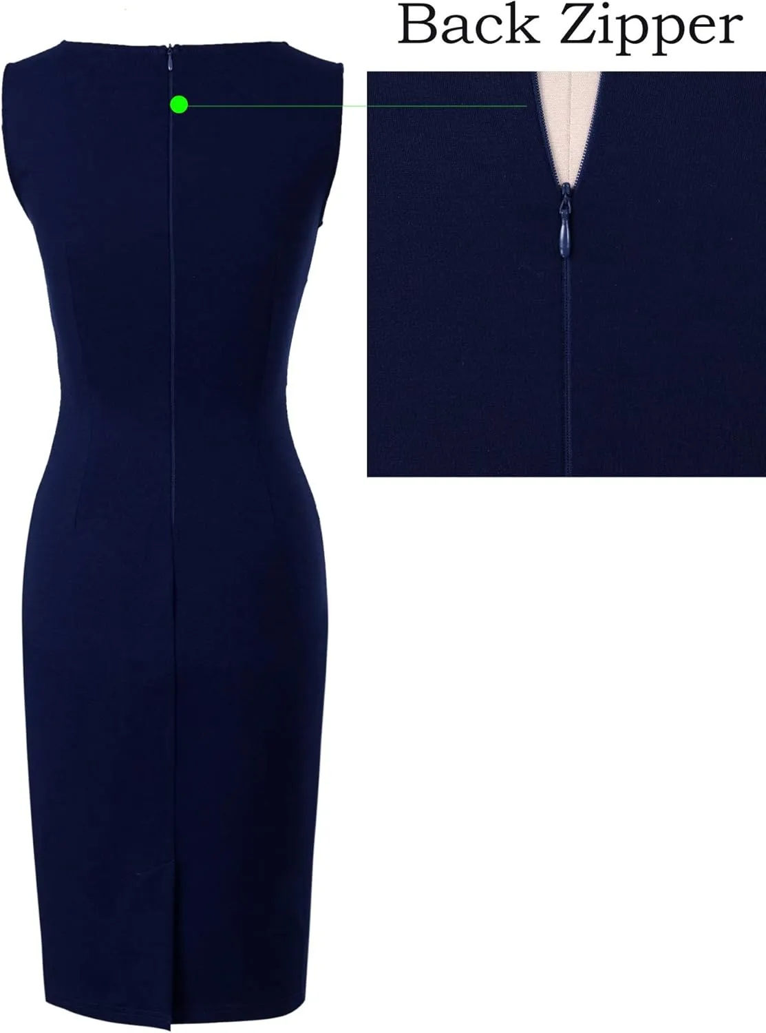 VFSHOW Womens Elegant Slim Front Zipper up Work Business Office Party Sheath Dress