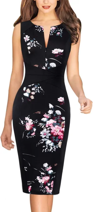 VFSHOW Womens Elegant Slim Front Zipper up Work Business Office Party Sheath Dress