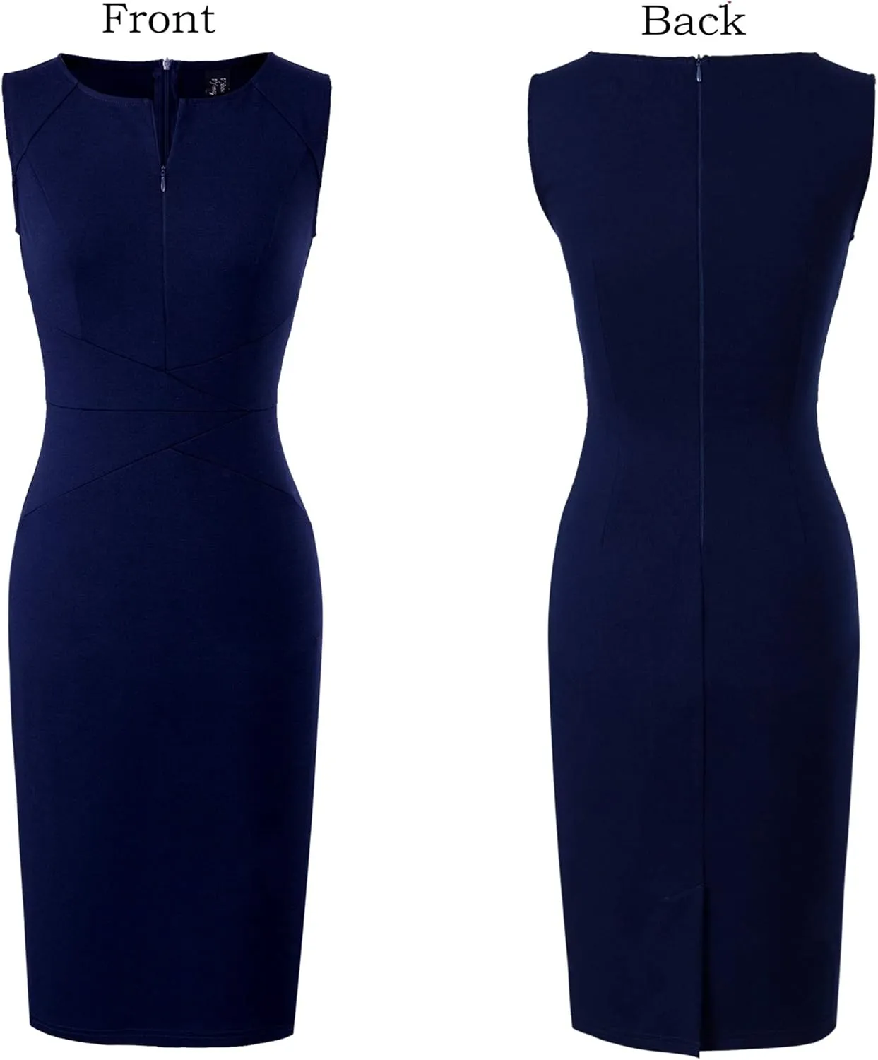 VFSHOW Womens Elegant Slim Front Zipper up Work Business Office Party Sheath Dress