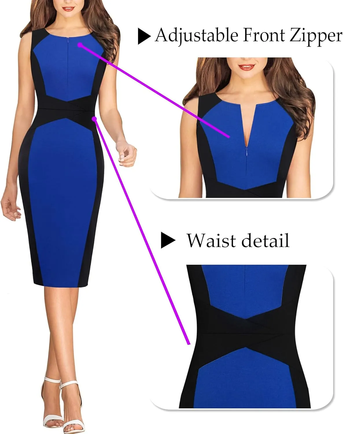 VFSHOW Womens Elegant Slim Front Zipper up Work Business Office Party Sheath Dress