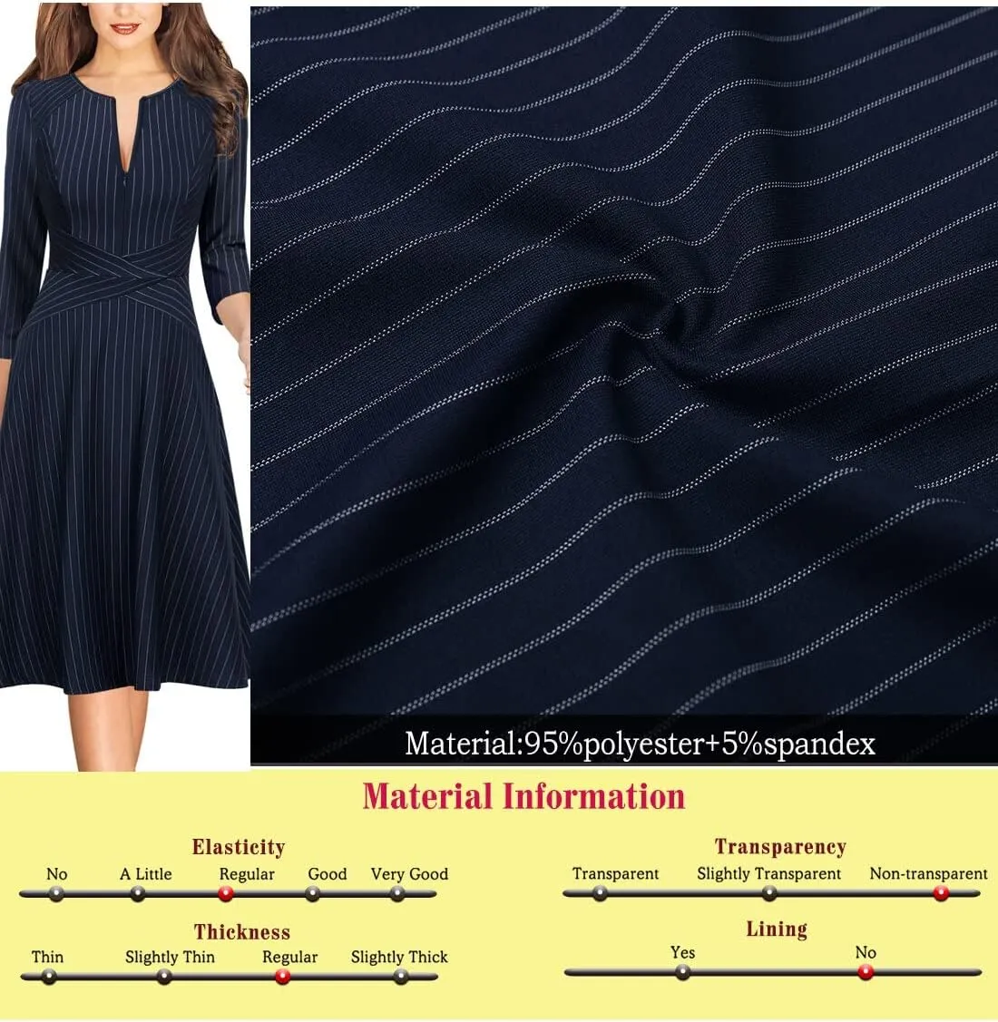 VFSHOW Womens Front Zipper Crisscross Waist Slim Wear to Work Business Office Fit and Flare A-Line Dress