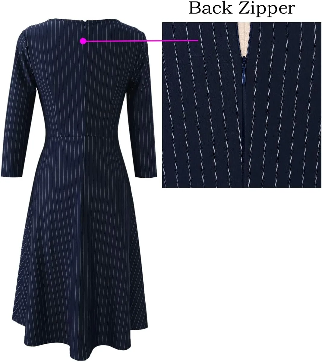 VFSHOW Womens Front Zipper Crisscross Waist Slim Wear to Work Business Office Fit and Flare A-Line Dress