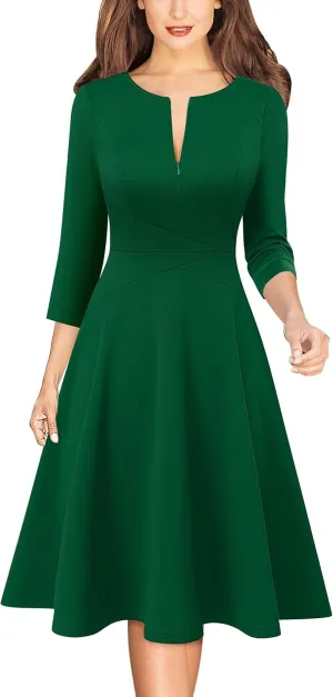 VFSHOW Womens Front Zipper Crisscross Waist Slim Wear to Work Business Office Fit and Flare A-Line Dress