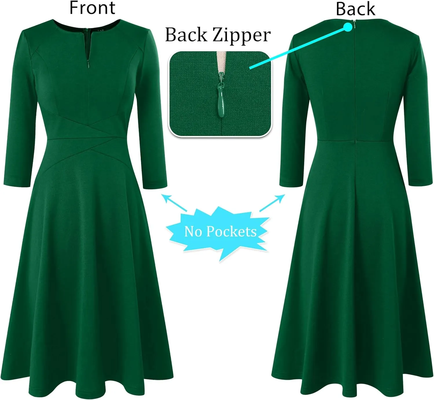 VFSHOW Womens Front Zipper Crisscross Waist Slim Wear to Work Business Office Fit and Flare A-Line Dress
